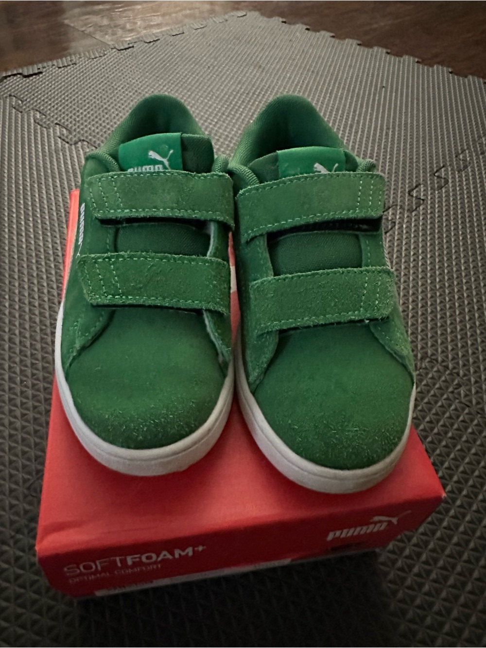 Puma Kids Green Suede Velcro Sneakers